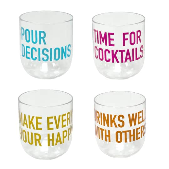 11oz. Stemless Plastic Wine Glass Set with Sentiments by Ashland&#xAE;, 4ct.